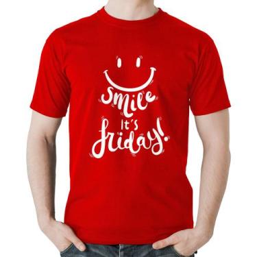 Imagem de Camiseta Algodão Smile, It's Friday! - Foca na Moda, Vermelho, M