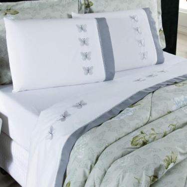 Imagem de Jogo de Lençol Queen Papillons Cinza 4 Peças - Casa Borda
