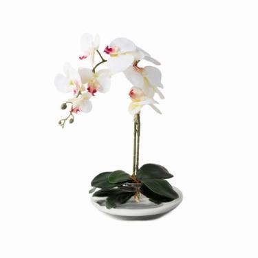 Imagem de Vaso Flor Planta Artificial Orquídea Realista - Floralis, Branco com R