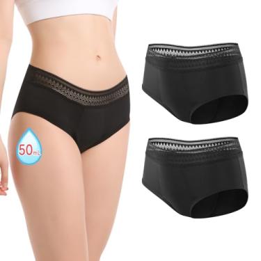 Imagem de Calcinha feminina de renda, à prova de vazamento, menstrual, leve, respirável e macia, pacote com 2 - M