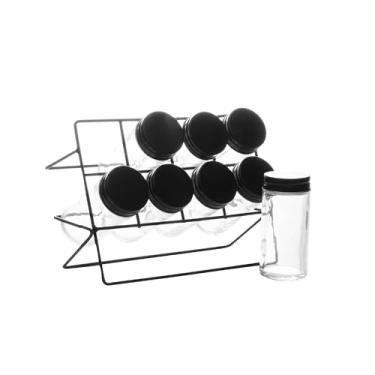 Imagem de LYOR - Conjunto 8 Potes de Vidro para Temperos e Suporte em Metal Preto
