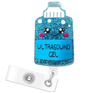 Imagem de Carretel de crachá de ultrassom fofo: Suporte retrátil de carretel de crachá de enfermeira de ultrassom com clipe de jacaré giratório para presente para ultrassom RDMS ultrassom Mês de conscientização