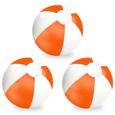 Imagem de Whaline 3 bolas de praia infláveis de 40,6 cm, bolas redondas de PVC, brinquedos fofos para o verão, tema tropical havaiano, decorações de festa na praia, acessório de jogo de areia (laranja e branco)