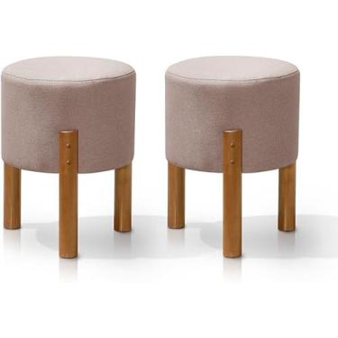 Imagem de Kit 2 Puff Redondo Luxo Decorativo Charme Thor com Pés de Madeira Linho Rose - PC MÓVEIS
