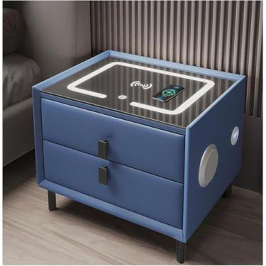 Imagem de Mesa de cabeceira redonda moderna e minimalista italiana de madeira maciça com gavetas de armazenamento, mini mesa de cabeceira cinza para sofá de quarto/mesa de centro de madeira moderna -