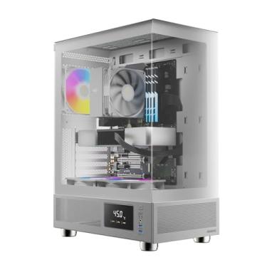Imagem de GAMDIAS Capa branca ATX para computador torre média com vidro temperado, capa para PC para jogos com tela de temperatura e ventiladores ARGB de 3 x 120 mm, suporta até 5 ventoinhas, AIO/radiador de