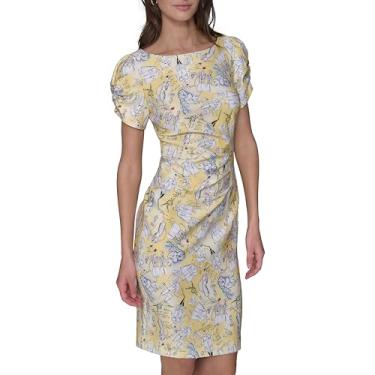 Imagem de KARL LAGERFELD Vestido feminino curto acima do joelho manga bufante básico bainha, Amarelo Freesia Multi, 44