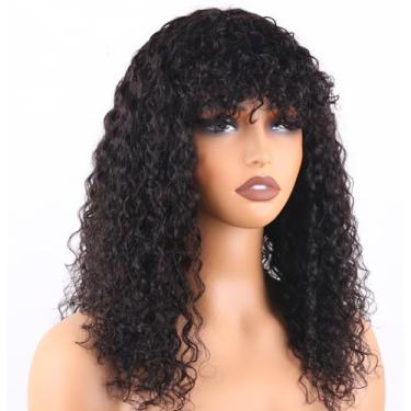 Imagem de ManeMajesty Peruca Curta Cacheada Com Franja Para Mulheres Negras, Perucas Cacheadas Crespas, Cabelo Humano, Sem Cola, Sem Uso, Renda Frontal, Feita À Máquina, Perucas 180% Densidade, Virgem, Brasil