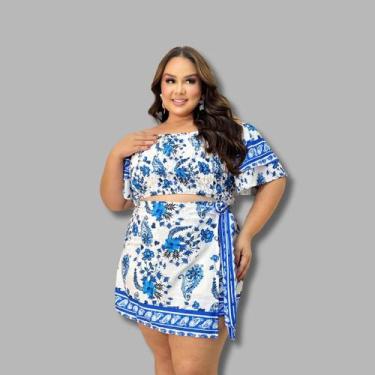 Imagem de Conjunto Plus Size Cropped Elastec + Shorts Saia 0609 - Bellucy Modas,