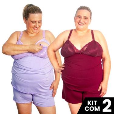 Imagem de Kit 2 Baby Doll Amamentação Tamanho Grande Plus Size Pijama Gestante M