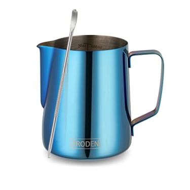 Imagem de Jarra de espuma de leite, 590 ml, jarra de aço inoxidável, acessórios para máquina de café cappuccino, ferramentas de barista, jarras de espuma a vapor, copo de leite com caneta decorativa Latte Art,