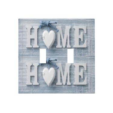 Imagem de Bule Home Capa de interruptor de luz de madeira branca letra de madeira 2 gangues interruptor de placa decorativa de parede placa de parede placa elétrica para banheiro casa decoração de quarto 12 x