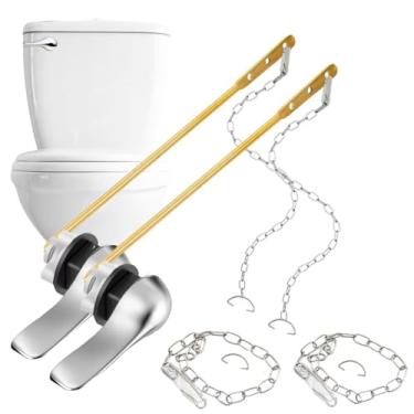 Imagem de Kit de substituição de alça de vaso sanitário com 2 peças, kit de substituição universal frontal para vaso sanitário, alavanca de viagem cromada com haste de aço inoxidável de alta qualidade,