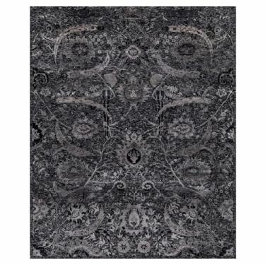 Imagem de Shahbanu Rugs Phantom Black Tapete oriental de lã e seda com nó de folha de foice (2,5 m x 25 cm)