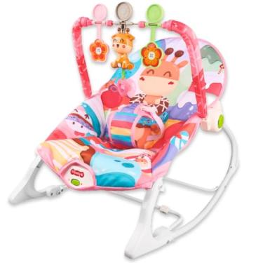 Imagem de Cadeira Descanço Bebê Cadeirinha Infantil Balanço Vibratória Mobile Musical Som Cinto 3 Pontos Ajustável Menino Menina Criança (Rosa Girafa)