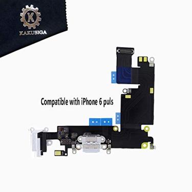 Imagem de KAKUSIGA Compatível com conector de porta de carregamento USB para iPhone 6 Plus, cabo flexível + microfone + conector de áudio de substituição para 6 Plus de 5,5 polegadas (branco)