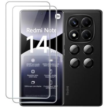 Imagem de Suttkue Película protetora de tela para Xiaomi Redmi Note 14 Pro 4G com protetor de lente de câmera, rigidez 9H, antirarranhões, vidro temperado, compatível com capas,