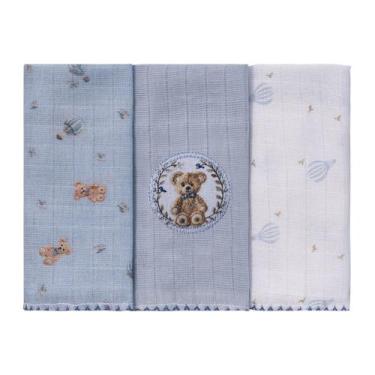 Imagem de Kit com 3 Panos de Boca Ursinhos Baby Joy, Urso azul