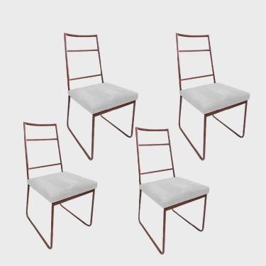 Imagem de Kit 04 Cadeiras Sala de Jantar Escritório Office Stark Industrial Ferro Bronze Sintético Branco - Ahz Móveis