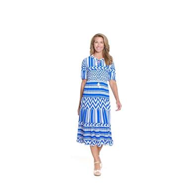 Imagem de MULTIPLES Vestido maxi feminino de manga curta com laço frontal e gola multicamadas, Azul royal brilhante, P