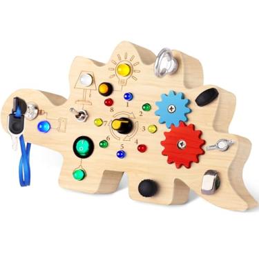 Imagem de MindPal Busy Board, Montessori Toys for 3 Year Old, Baby Sensory Toys for Toddlers with 12 LED Light,Wooden Toddler Busy Board Baby & Toddler Toys for Learning Activity, Light Switch Toys for Toddlers