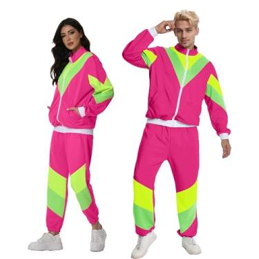 Imagem de Seawhisper 80s Costume Outfit for Men Women 90s Themed Party Retro Track Suits Vintage Tracksuit Jumpsuit Halloween Rose Red XL