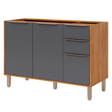 Imagem de Balcão Divina 120 cm Sem Tampo 3 Portas 2 Gavetas - Cinamomo/Titanium 