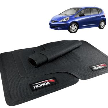 Imagem de Jogo de Tapete Borracha Para Carro Automotivo Compatível com Honda Com Logo 5 Peças Bordado Personalizado Lavável Durável Resistente Vários Modelos (New Fit 2009/2014)