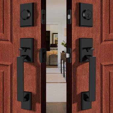 Imagem de Conjunto de fechadura dupla para porta frontal Gaurqiah Square Matte Black