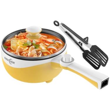 Imagem de Audecook Frigideira elétrica quente, frigideira elétrica portátil antiaderente com ajuste de potência, panela elétrica de viagem para bife/sopa (F(amarelo/1,7L sem vaporizador))