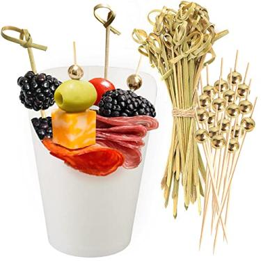 Imagem de [50 xícaras + 200 palhetas] Copos de charcutaria brancos com palitos de coquetel (2 tipos) - Copos de aperitivo de papel de papelão descartáveis - por CUSINIUM
