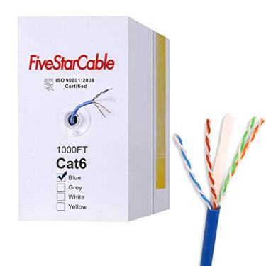 Imagem de FiveStarCable Cabo de roteador Ethernet de rede UTP sólido Cat6 304.8 m par trançado 23AWG, 550Mhz, PVC RJ45 Wire Bulk Pull Box, azul