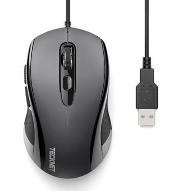 Imagem de TECKNET Mouse com fio USB, óptico de 3600DPI, 6 botões, ergonômico, cinza e preto, para PC, notebook e laptop, Plug & Play