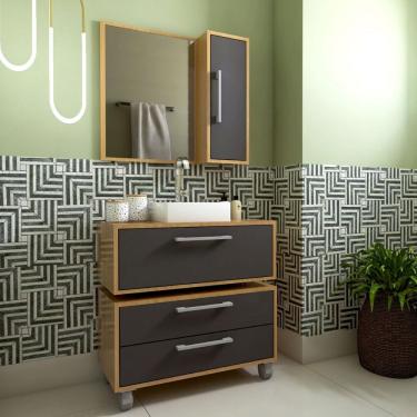 Imagem de Balcão Baixo Com Rodizio E 2 Gavetas Alice Mel-grafite