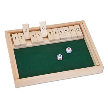 Imagem de Bits and Pieces - Jogo de tabuleiro grande Shut The Box – Jogo de tabuleiro 3 em 1 – Jogo de tabuleiro de 12 dados – Caixa de jogo de mesa de pub de madeira – 2 dados incluídos