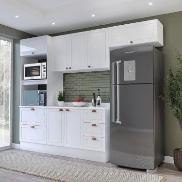 Imagem de Cozinha Pérola 4 Peças Torre Quente Aéreo 3 Portas E Balcão 2 Gavetas 3 Portas Com Tampo Yescasa Branco