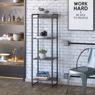 Imagem de Estante Para Livros Industrial Multiuso 4 Prateleiras 146x45cm Dynamica Yescasa Carvalho Dark/preto