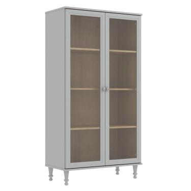 Imagem de Cristaleira 2 Portas Vidro Pés Madeira 151x80 Cm E957 Cinza Dtall Cinza