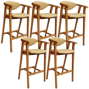 Imagem de Kit 5 Banquetas Alta Cecília L02 Assento Courino Base Fixa com Encosto 70 cm Fendi para...