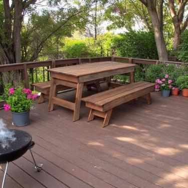 Imagem de Conjunto para Jardim com 2 Bancos em Madeira Maciça Nogueira