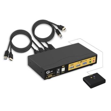 Imagem de CKLau Switch Kvm Usb 3.0 De 2 Portas Hdmi 2.1 8K A 60Hz 4K 144Hz Com Áudio, Saída Microfone E Cabos Suporte Para Troca Teclas Atalho, Emulação Edid, Hdr, Hdcp