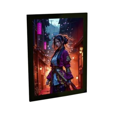 Imagem de Quadro Decorativo Samurai Mulher Ilustração Rosa Beco Decoração Poster Quarto Sala
