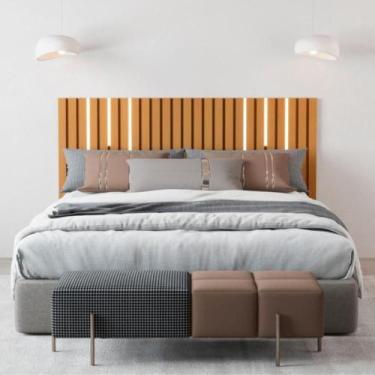 Imagem de Cabeceira Ripada de Casal com Kit Led Yokohama Nature - CASA H