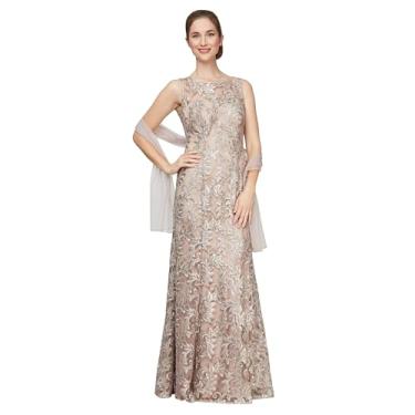 Imagem de Alex Evenings Vestido feminino longo sem mangas com xale, Champanhe, 38