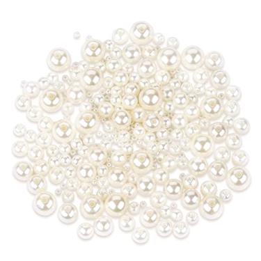 Imagem de 100 peças de contas de pérolas para artesanato off-white tamanho misto 3/4/6/8/10/12/14/20 mm miçangas com furos para fazer joias, pulseiras, colares, brincos e enchimento de vasos, pequenas contas redondas ensacadas kits de decoração DIY