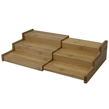 Imagem de Home Basics Armário de cozinha expansível de bambu, despensa, organizador de prateleira/prateleira de especiarias, armazenamento de 3 níveis, fácil de retirar, ecológico, natural (1), marrom