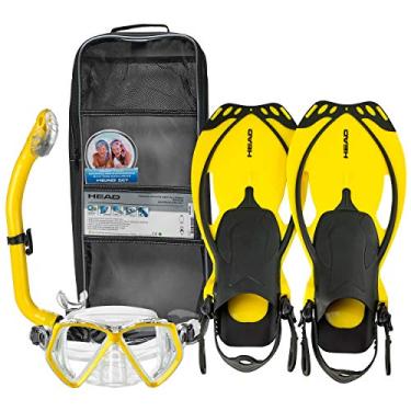 Imagem de Conjunto de Snorkel de Barbatana com Bolsa de Viagem HeadPirate Junior Premium Youth Mask Fin, Amarelo, Large-Youth (1-4)