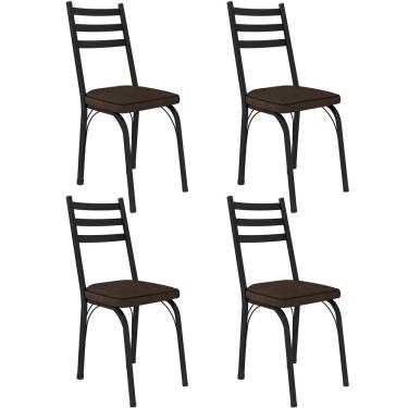 Imagem de Kit 4 Cadeiras Para Cozinha Tubular D-13 Nara De Aço Preto/imbuia