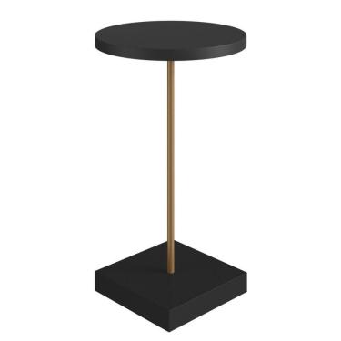 Imagem de Mesa Lateral Redonda Artesano 35 Cm Larg Tampo E Base Mdp Preto C/ Tubo Metálico Aço Carbono Dourado