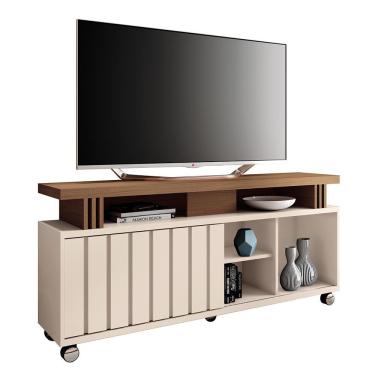 Imagem de Rack Bancada Briz 1.3 para TV até 50” - HB Móveis Off White/Castanho